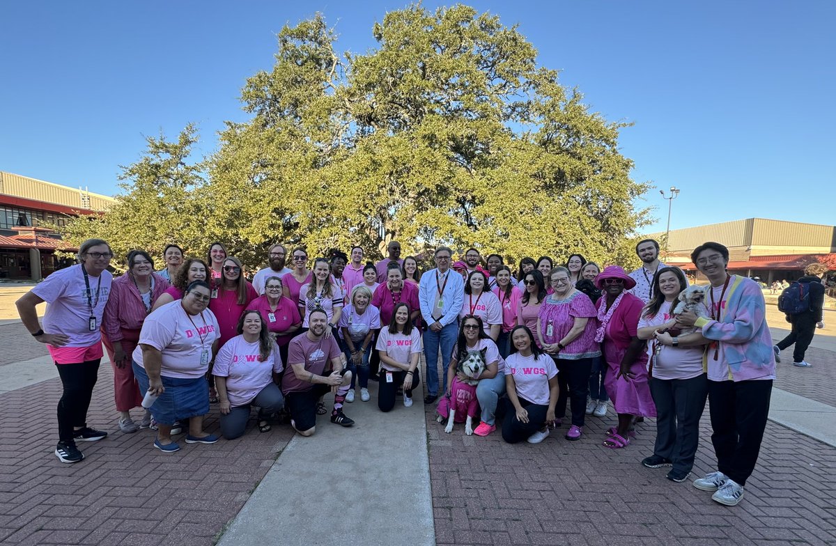 Bowie Pink Out theme spirit day for Breast Cancer Awareness! Showing our Bowie spirit! Beat Lake Travis! Go DAWGS! <a href="/AISDBowie/">Bowie High School</a>
