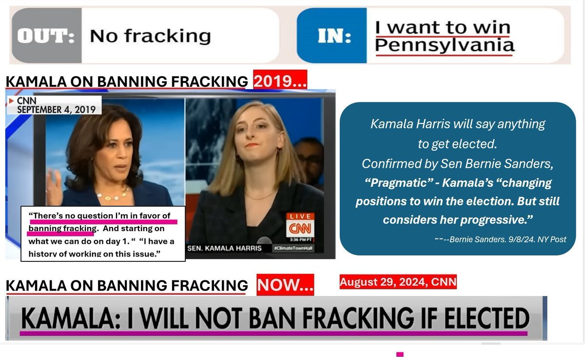 Just a friendly reminder to the American people especially the people of the Commonwealth of Pennsylvania.  This is the second week of early voting in PA.  Kamala Harris will say anything to get elected.  Believe what she said then, not what she is saying now.  Even Sen Bernie