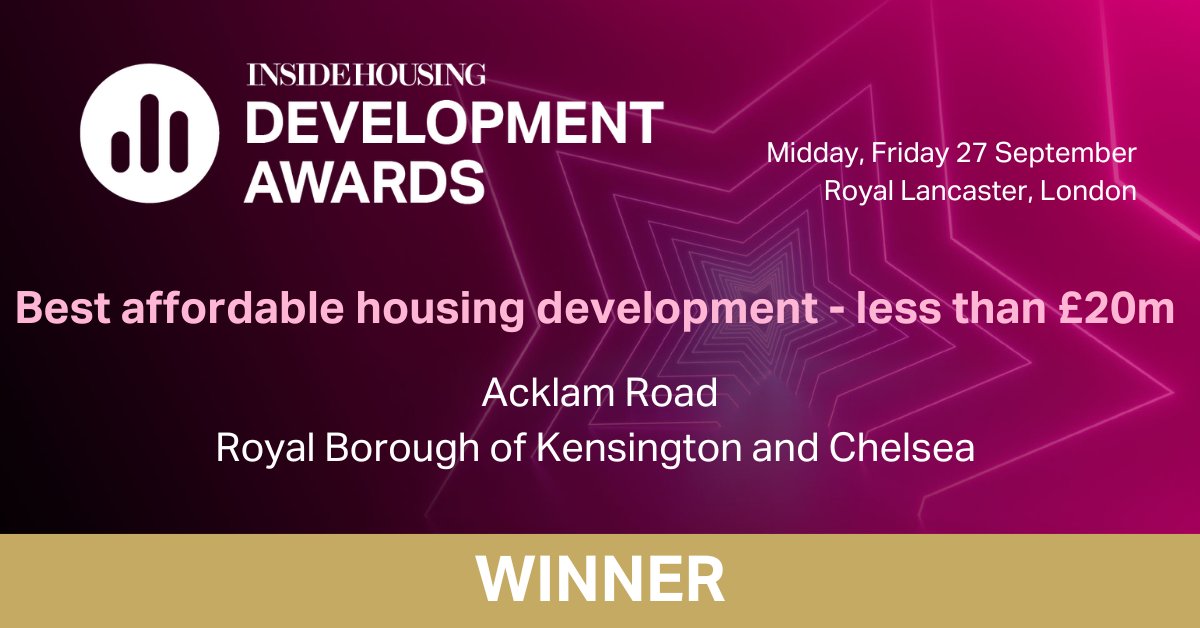 Inside Housing Development Awards (@ihdevelopment) on Twitter photo Acklam Road, a development by <a href="/RBKC/">Royal Borough of Kensington and Chelsea</a> have won ‘Best affordable housing development - less than £20m’. Congratulations! #IHDA2024 Acklam Road, a development by <a href="/RBKC/">Royal Borough of Kensington and Chelsea</a> have won ‘Best affordable housing development - less than £20m’. Congratulations! #IHDA2024