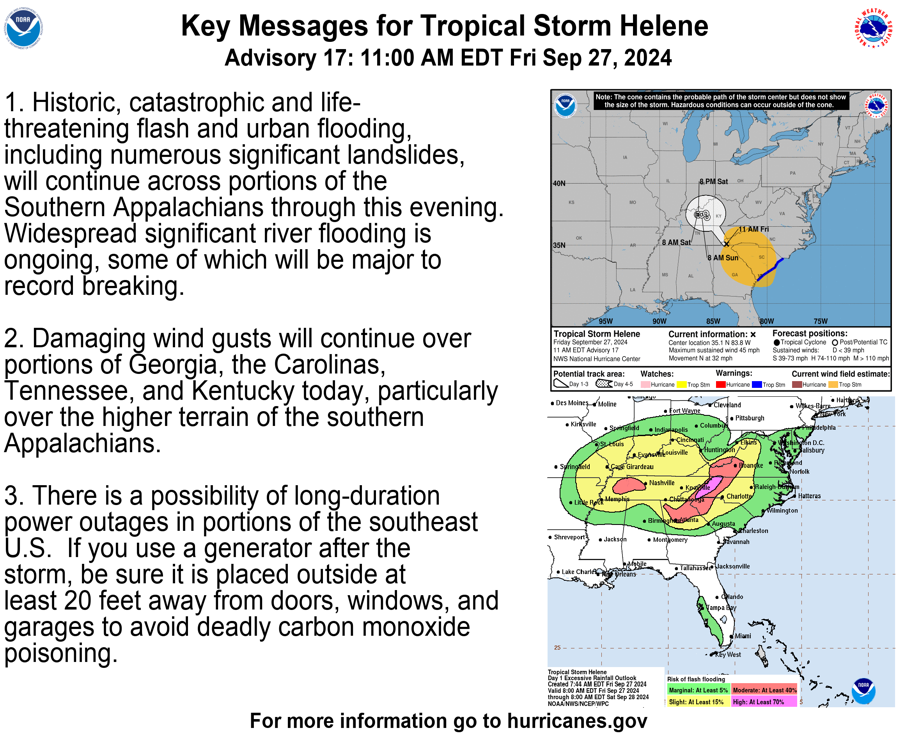 National Hurricane Center (@nhc_atlantic) on Twitter photo 11AM EDT Sept 27: #Helene is producing historic and catastrophic flooding over portions of the southeast and southern Appalachians. For the latest visit hurricanes.gov 11AM EDT Sept 27: #Helene is producing historic and catastrophic flooding over portions of the southeast and southern Appalachians. For the latest visit hurricanes.gov