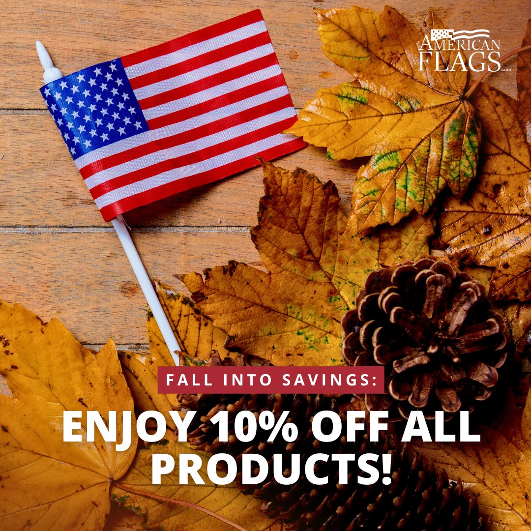 AmericanFlags's tweet image. As the leaves change, so do our prices! This autumn, we’re offering a special 10% discount on every item in our store.  🍂

Shop now! 🔗 bit.ly/3v34lez 

#FlagSale #FallSale #10Off