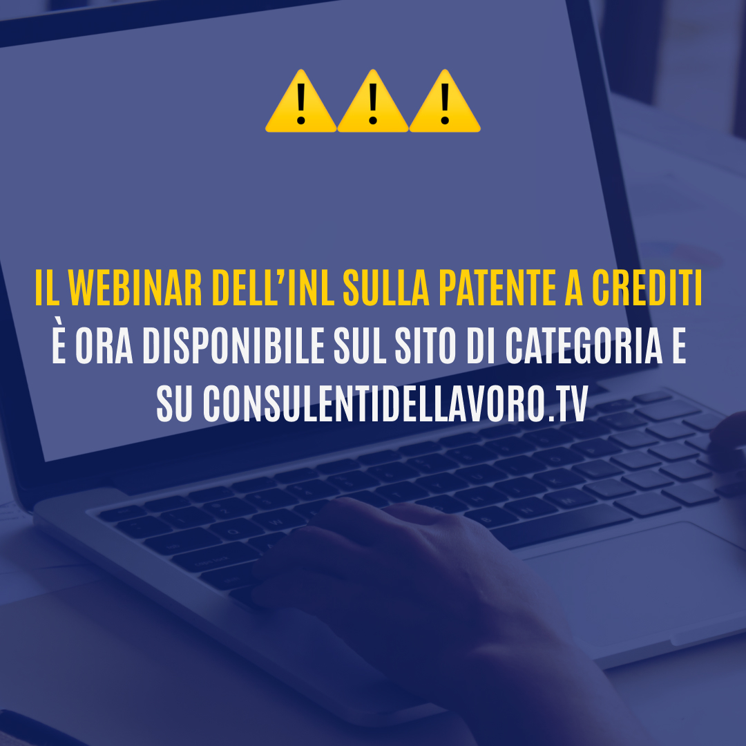FondazioneStudi's tweet photo. 📢📢 Il webinar dell'Ispettorato Nazionale del Lavoro sul rilascio della patente a crediti è ora disponibile sul portale di Categoria e su https://t.co/SIqR2n1SUM! https://t.co/zVIUXB8pTG