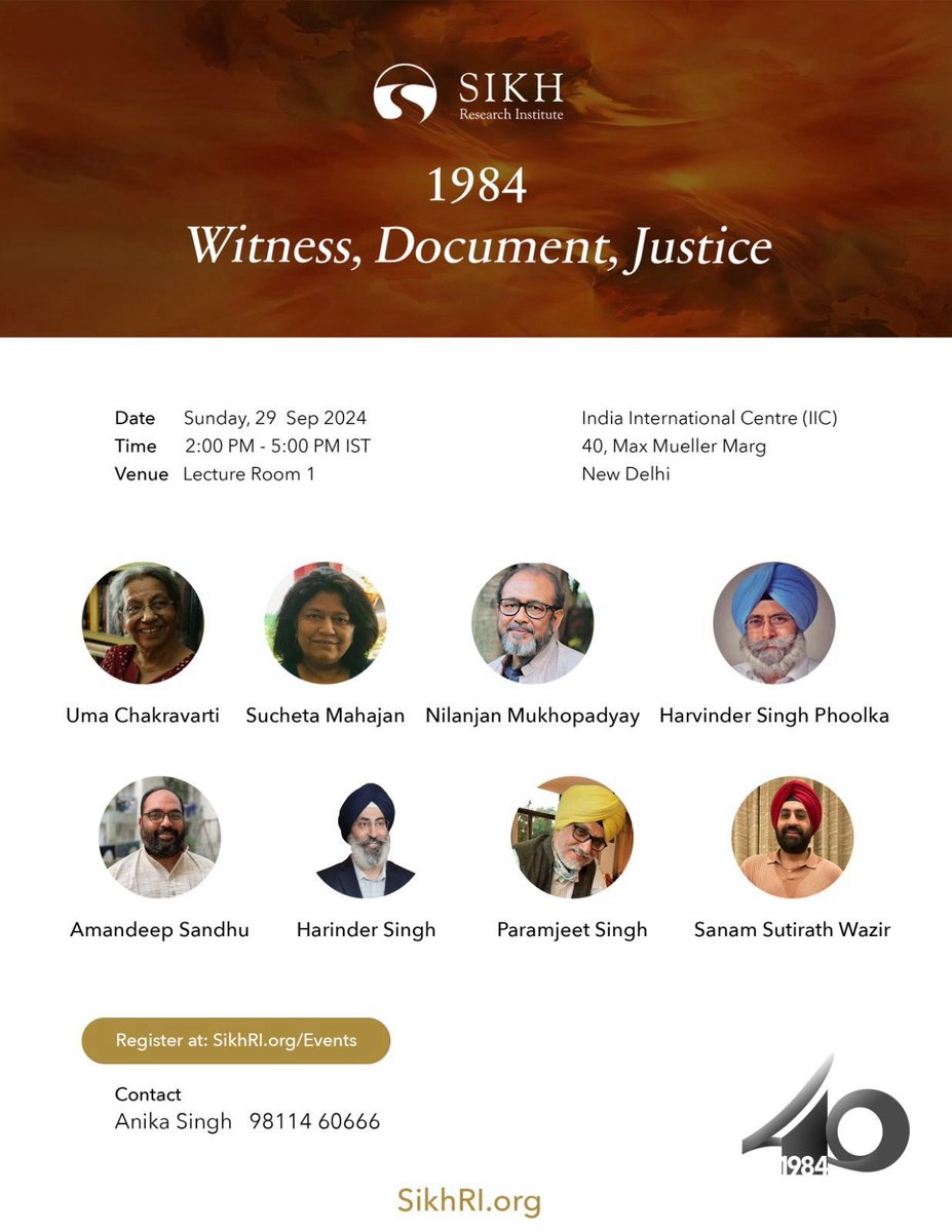 HarperCollinsIN's tweet photo. Author @sanamwazir will discuss insights from his phenomenal book #TheKaursOf1984 at @SikhRI's upcoming event, 1984: Witness, Document, Justice.
Date: 29 September, 2:00 PM onwards
Venue: Lecture Room 1, @IIC_Delhi
Save the date and RSVP now!
#READWithHarperCollins https://t.co/xgsPbno5fR