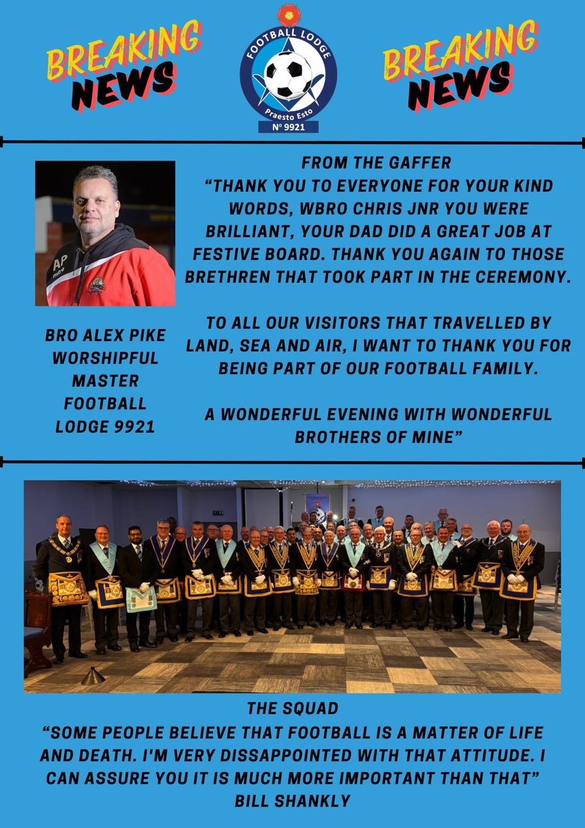 Wow what a fabulous Installation of Alex Pike in front of 200 attendees 👍⚽️
Awesome Ritual , great company and £5000 raised for the MCF 2027Festival on the night…. It just gets better !!!