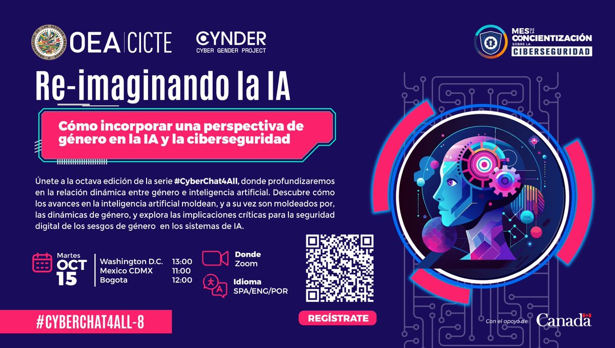 OEA_Cyber's tweet photo. ¿Cómo puede la #IA mitigar o perpetuar desigualdades de #Género?

Únete al próximo #CyberChat4All-8 y aprende sobre su impacto en la #SeguridadDigital con un enfoque inclusivo🌐🔍

Regístrate aquí 👉https://t.co/7R5x0WYiKQ https://t.co/148K8YG2YS