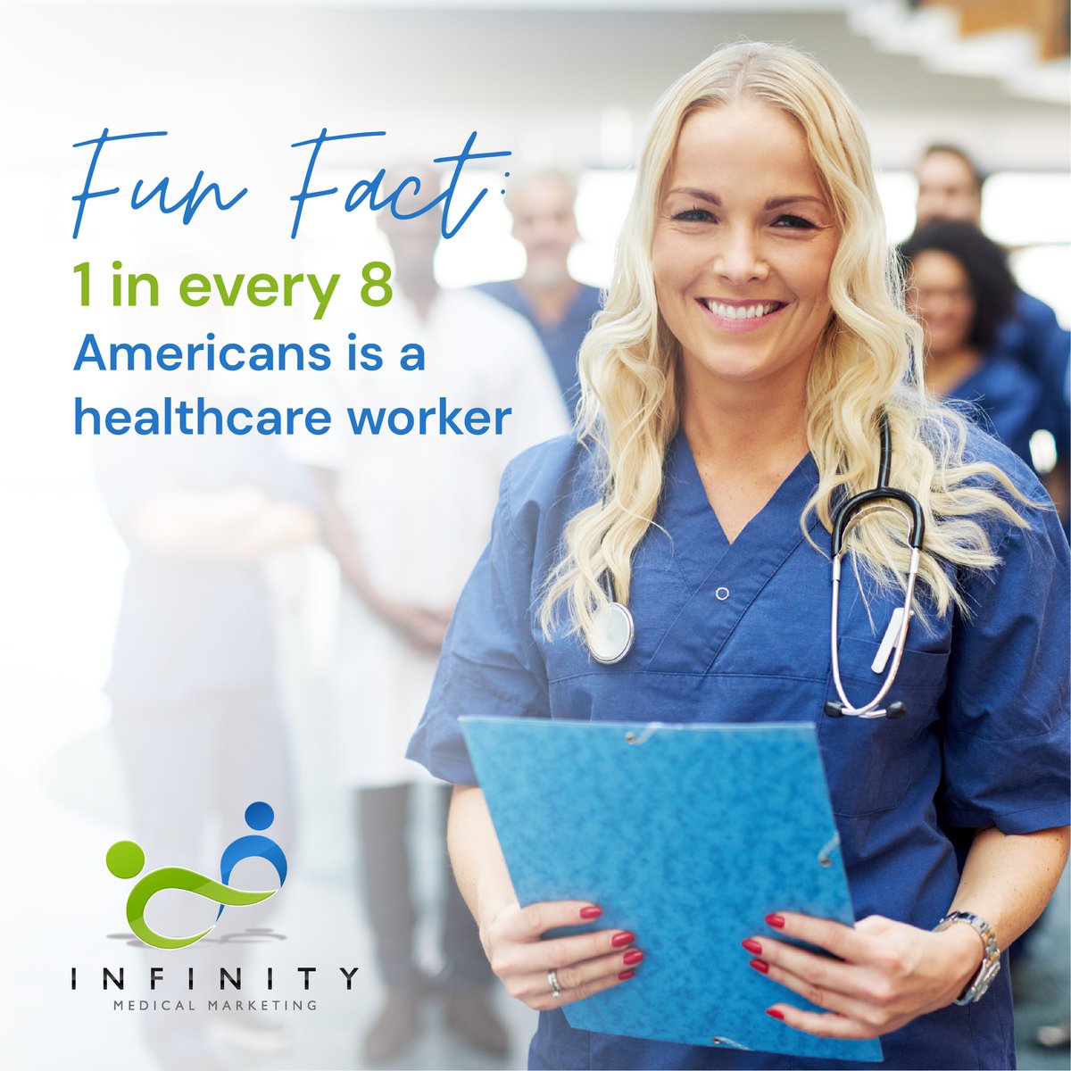 infinitygrpllc's tweet photo. Did you know? It’s estimated that one in every eight Americans is a healthcare worker!

#facts #didyouknow #infinitygroup #infinitymedical #marketing #onlinemarketing #digitalmarketing https://t.co/PcUZRFWUV1