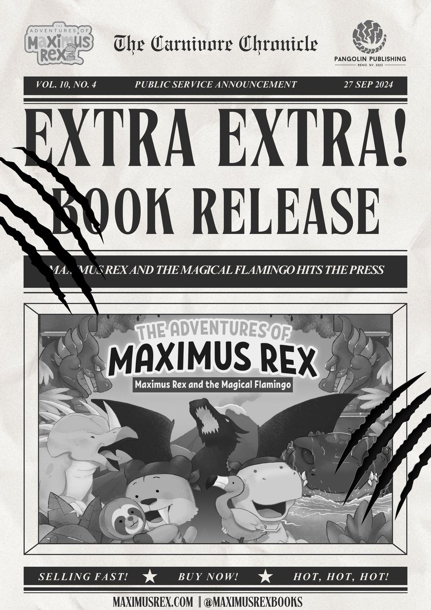 MaximusRexBooks's tweet photo. Maximus Rex and the Magical Flamingo is available on https://t.co/wHxZ7gKl0p for preorder. The printer will be cranking out copies over the next few days and shipping to our HQ, where will be distributing to all of you. Delivery is expected mid October. https://t.co/nMj1pBurpl