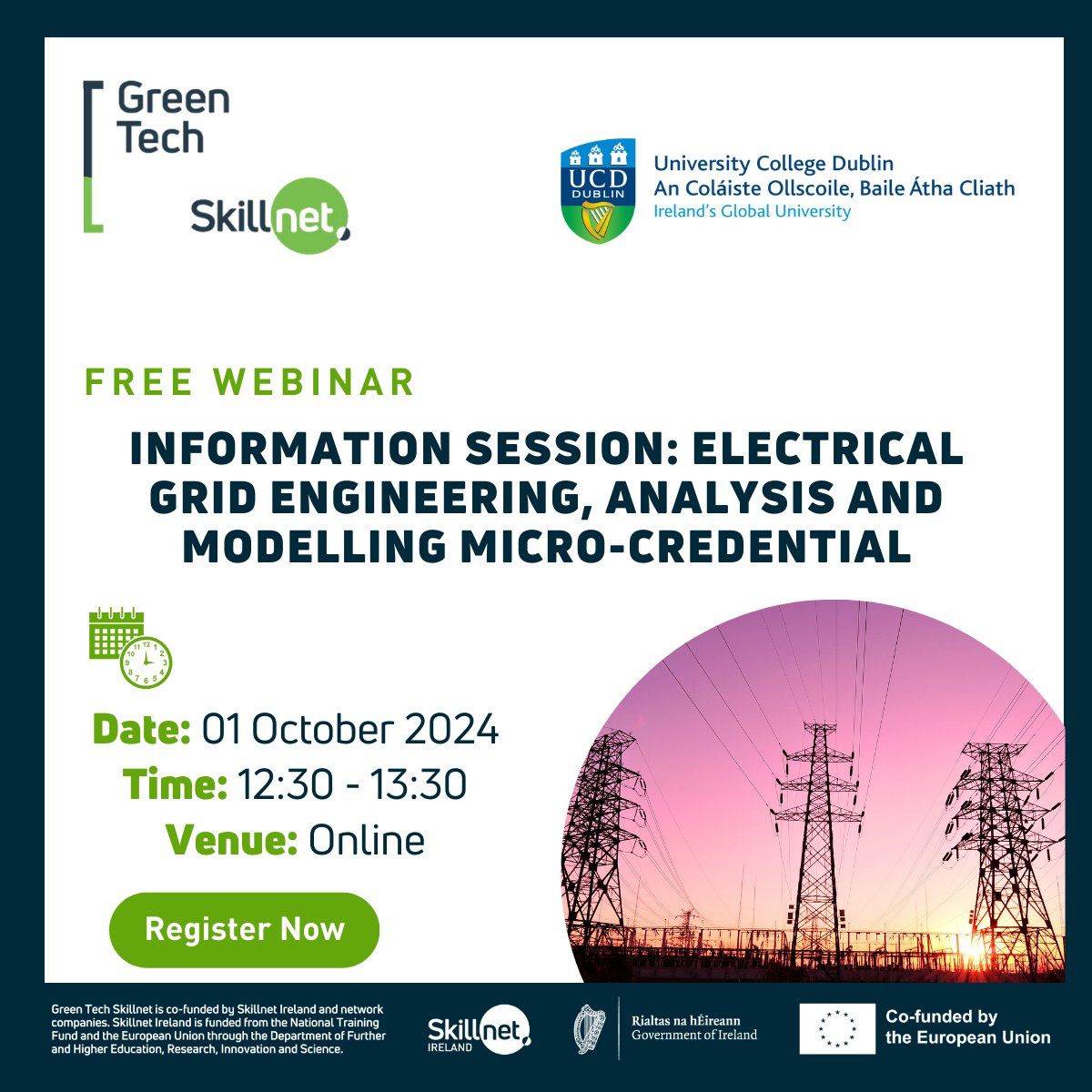 Green Tech Skillnet (@gtskillnet) on Twitter photo Join us for an information session on 1st October to learn about our upcoming micro-credential, Electrical Grid Engineering, Analysis and Modelling, in partnership with <a href="/ucddublin/">University College Dublin</a>
Register here: eu1.hubs.ly/H0cGVT00
<a href="/WindEnergyIRL/">Wind Energy Ireland</a> <a href="/SkillnetIreland/">Skillnet Ireland</a> <a href="/ucdmicrocreds/">UCD Micro-credentials</a> Join us for an information session on 1st October to learn about our upcoming micro-credential, Electrical Grid Engineering, Analysis and Modelling, in partnership with <a href="/ucddublin/">University College Dublin</a>
Register here: eu1.hubs.ly/H0cGVT00
<a href="/WindEnergyIRL/">Wind Energy Ireland</a> <a href="/SkillnetIreland/">Skillnet Ireland</a> <a href="/ucdmicrocreds/">UCD Micro-credentials</a>
