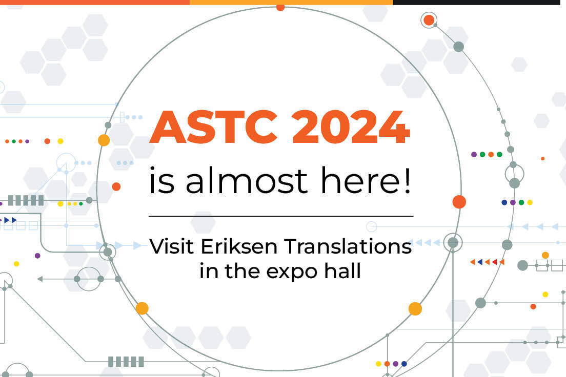 EriksenTrans's tweet image. Exciting news! Eriksen Translations will be exhibiting at the ASTC 2024 Conference from Sept 28-Oct 1 in Chicago. Stop by the expo hall to chat with Will Lach and learn how #translation can make science and technology centers more accessible for diverse audiences. #ASTC2024