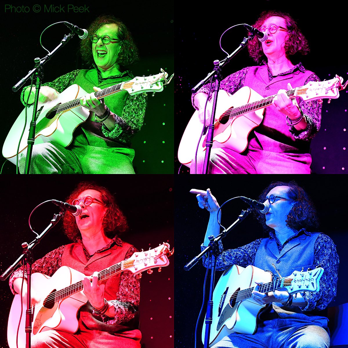 Pop Art Milo 💚💜❤️💙
I was looking to do a “Falcon Friday” with <a href="/mileshuntTWS/">Miles Hunt</a>  &amp; his acoustic White Falcon saw all the images from his solo show in Warrington earlier were in primary colours. So, I thought why not use use four different ones to mix it up…
 
📸 <a href="/mickpeek/">Mick Peek</a>