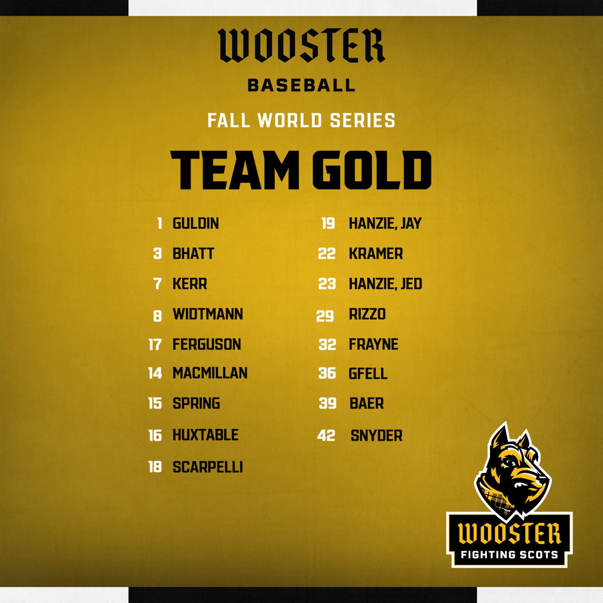 WoosterBaseball's tweet photo. Black vs Gold World Series. Game 1 today. First pitch at 4:45. https://t.co/AVXR3nfHkM