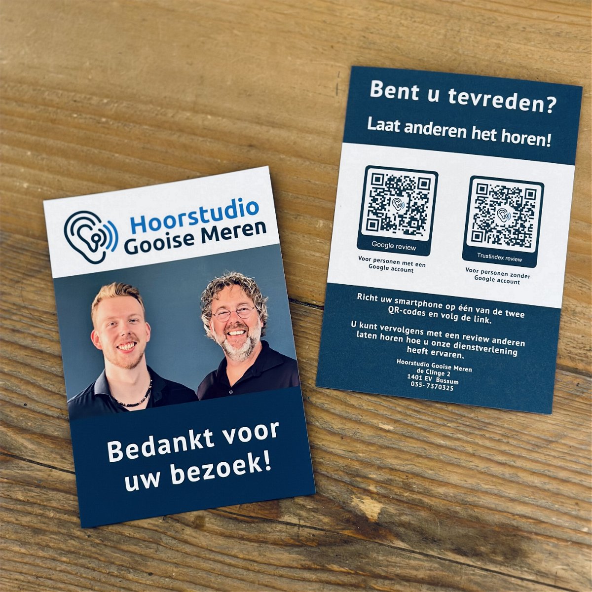 “U hoort het beste bij ons!” is de belofte van Hoorstudio Gooise Meren en dat die wordt ingelost kan men vanaf vandaag aan anderen laten horen 😉  Reviewkaartjes voor @HoorStudioGooiseMeren in Bussum.