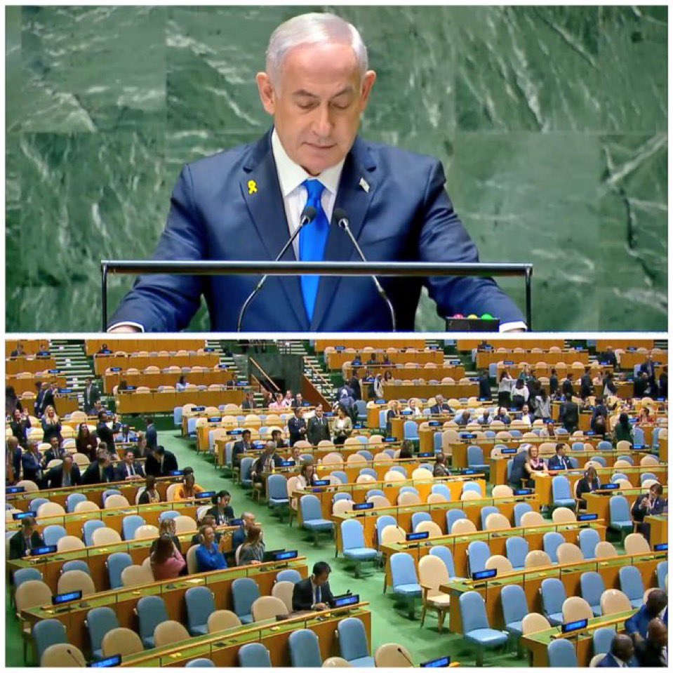 🚨🇮🇱🇺🇳 Almost every diplomat STORMED OUT of the United Nations when Netanyahu spoke.