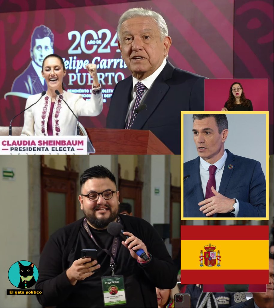 🔴🔴Qué latigazo de AMLO al presidente de España, Pedro Sánchez, por faltarle el respeto a Claudia Sheinbaum e insinuar que ella es controlada.
El presidente le deja en claro que en México hay una revolución y que tenemos mucha presidenta también:

"El presidente de España está