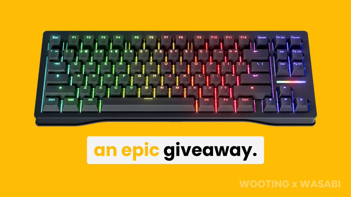 🥳EPIC WOOTING GIVEAWAY🥳
1x WOOTING 80HE Pre-Built (Your colour of choice)

How to enter: 
• Follow <a href="/WootingKB/">Wooting</a> &amp; <a href="/wasabifriedrice/">Wasabi</a> 
• Like &amp; Retweet this post
• Comment what you appreciate about Wooting!🫶🏻

The winner will be decided a week from now⏳(5 October 2024)
*Wooting