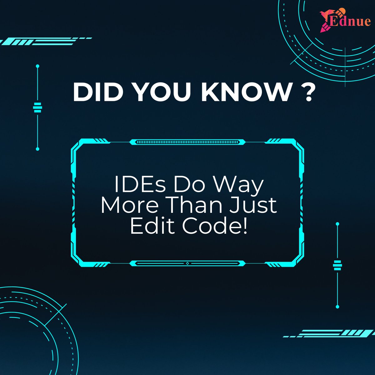 ednuetech's tweet photo. Did you know that an IDE (Integrated Development Environment) is more than just a code editor? 🖥️ It’s a developer's best friend, offering everything from real-time debugging to project management—all in one place!

#Ednue #IDEs #CodingTools #SoftwareDevelopment #TechInnovations https://t.co/om2g15runx