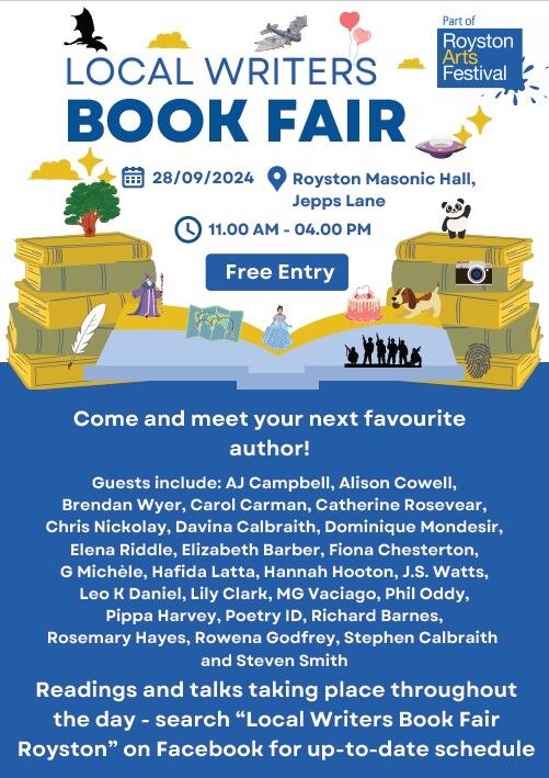 Tomorrow! @creativeroyston Royston Arts Festival 2024 is hosting the first Local Authors Book Fair. Featuring <a href="/mgvaciago/">M.G. Vaciago - Author (Big Little Voice®)</a>,<a href="/author_ssmith/">Steven Smith-Author</a>, @fionachesterton, <a href="/lenacooksyoueat/">lenacooksyoueat</a>, <a href="/PoetryID2/">Poetry ID</a>, <a href="/HayesRosemary/">Rosemary Hayes</a> and many, many more!