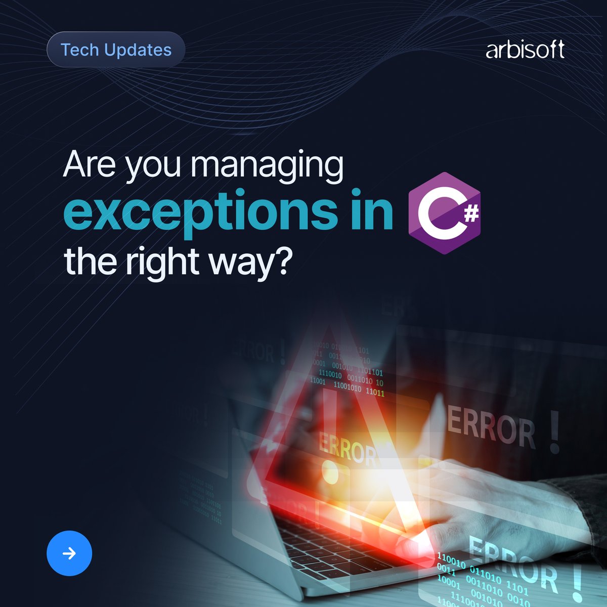 arbisoft's tweet image. Mastering exceptions in C# is key to building robust applications! 🚀 Learn how to handle errors effectively with try-catch blocks, custom exceptions, and best practices for smoother, bug-free code. 💡💻

#CSharp #ExceptionHandling #CodeSmarter #DotNetDevelopers