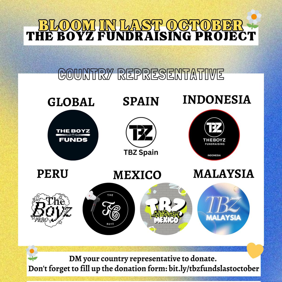 spain_theboyz's tweet photo. BLOOM IN LAST OCTOBER 🌼
THE BOYZ FUNDRAISING PROJECT <START> 🏁
 
THE B, we’re now accepting donations for upcoming the boyz comeback!

📥: https://t.co/EgYHFeMvCE 
        spaintheboyz6@gmail.com
📝: https://t.co/pzMpxboMvH

For details please check below or dm us!
#THEBOYZ #더보이즈