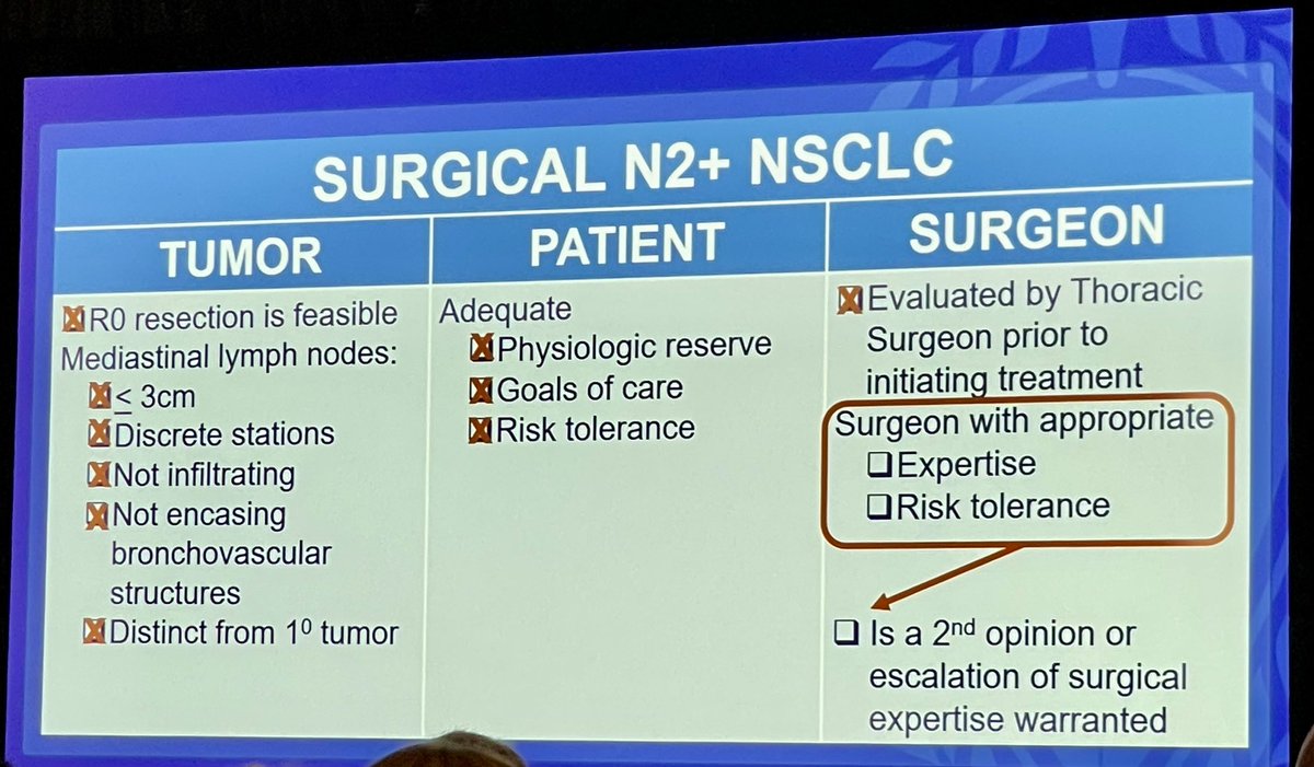 WGAndrewsMD's tweet photo. Excellent Patterson Lecture by @jdoningtonmd advocating for aggressive multimodal therapy including surgery for N2 NSCLC. #ITSOS2024 https://t.co/VqgHPAVusD