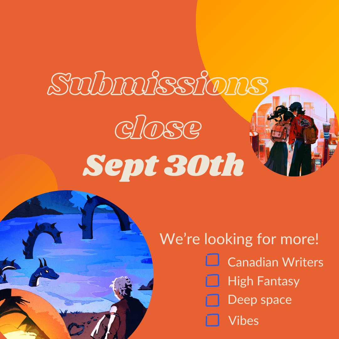 There's a few more days to send us something!

*SFF focused on long-term relationships

*We pay $0.08 CAD per word for short fiction (500-3,500 words) and $60 CAD per poem

heartlines-spec.com/submission-gui…