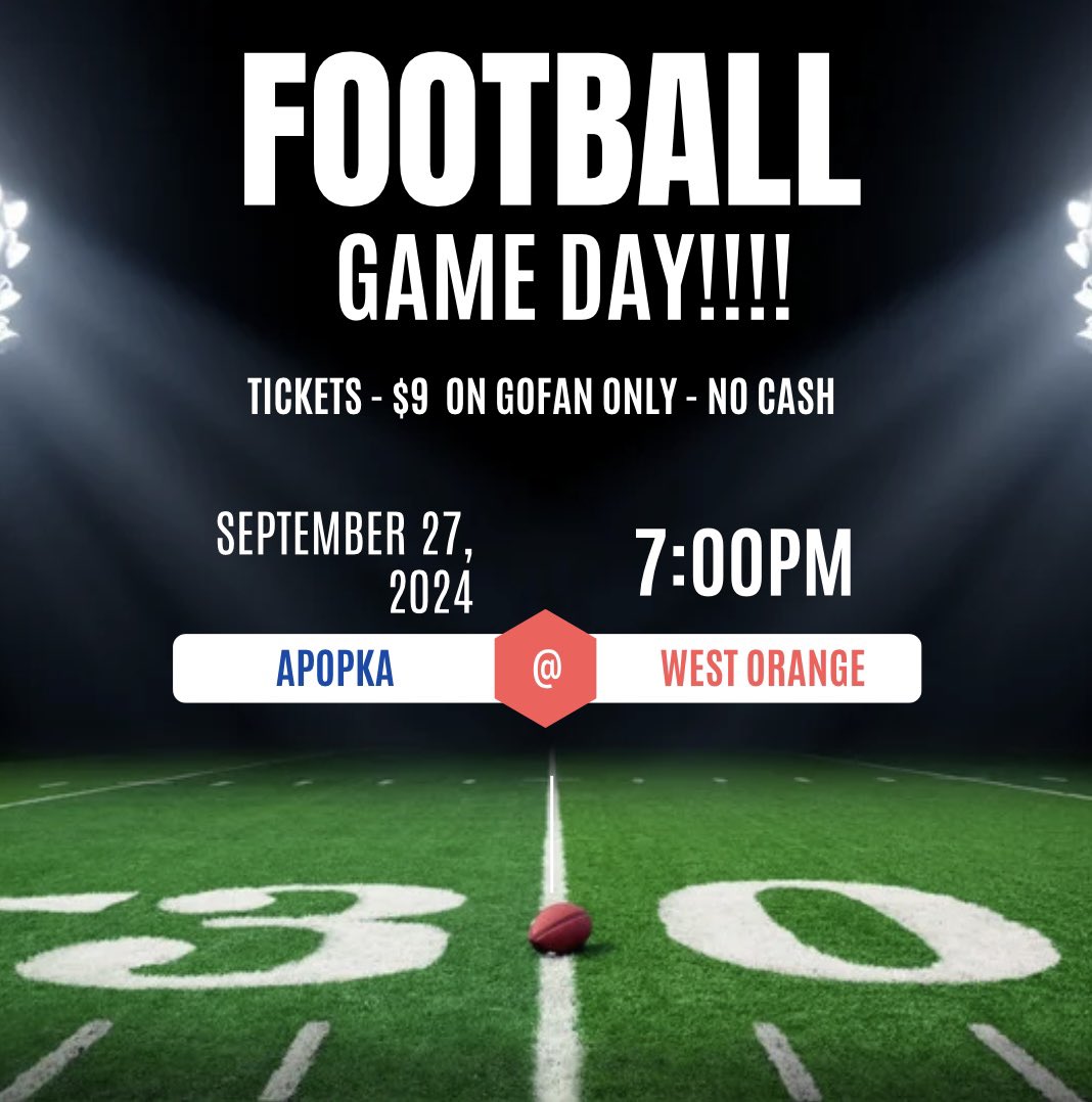 No cash sales will take place for tickets to tonight's game against West Orange! All tickets can be purchased on go fan. Cash and Card will be accepted at the concession stand. See you there! 💙🦅