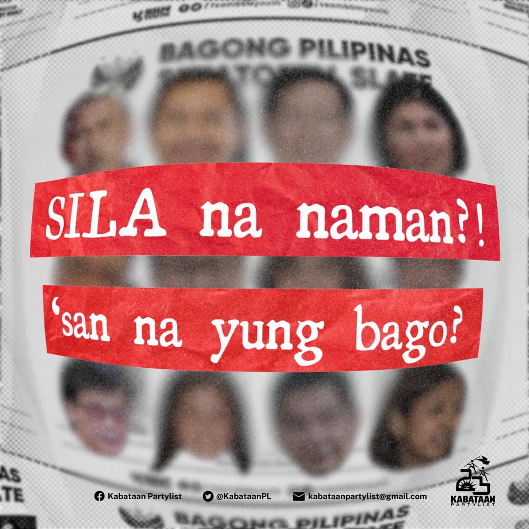 KabataanPL's tweet photo. BAGONG PILIPINAS PERO PURO TRAPO PA RIN AT KURAP? 😱🤔

Talagang PANAHON NA para lumitaw ang TUNAY NA MAGPAPANALO sa INTEREST ng MAMAMAYAN! Kaya naman KITAKIS BUKAS, 2PM SA SAN ANDRES SPORTS COMPLEX! 

#LabanKabataan
#TaumbayanSaSenado
#Makabayan2025 https://t.co/KODJC8TSaA