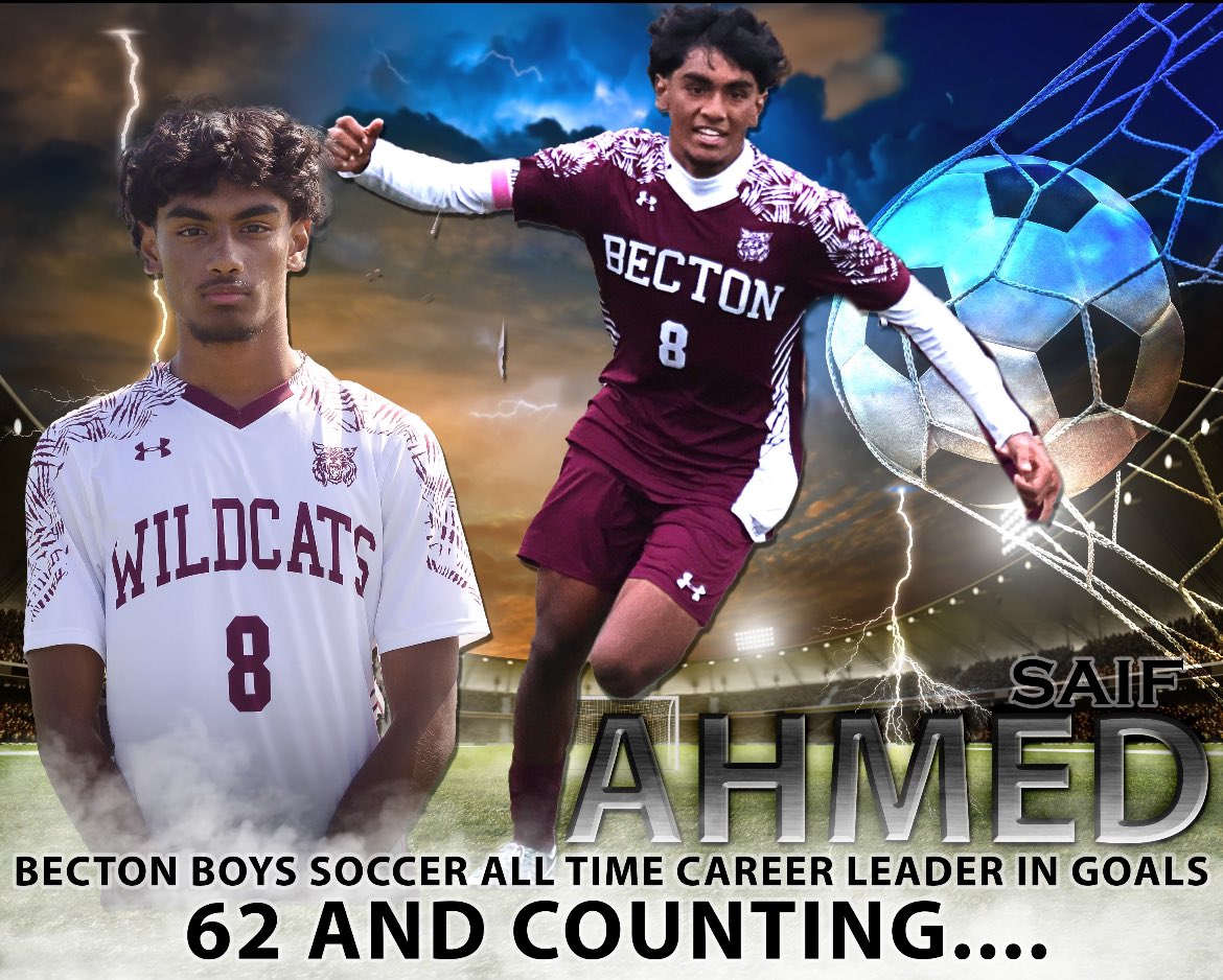 BectonAthletics's tweet image. Congratulations Sr #8 Saif Ahmed @Becton_Soccer for scoring his 62 Career Goal last night &amp;amp; Breaking the School Record @BectonHS for boys. Scoring 5 of them against Saddle Brook. A 6-5 win in overtime. #BectonsBest #SchoolRecord #Dedication ⚽️🐾⚽️