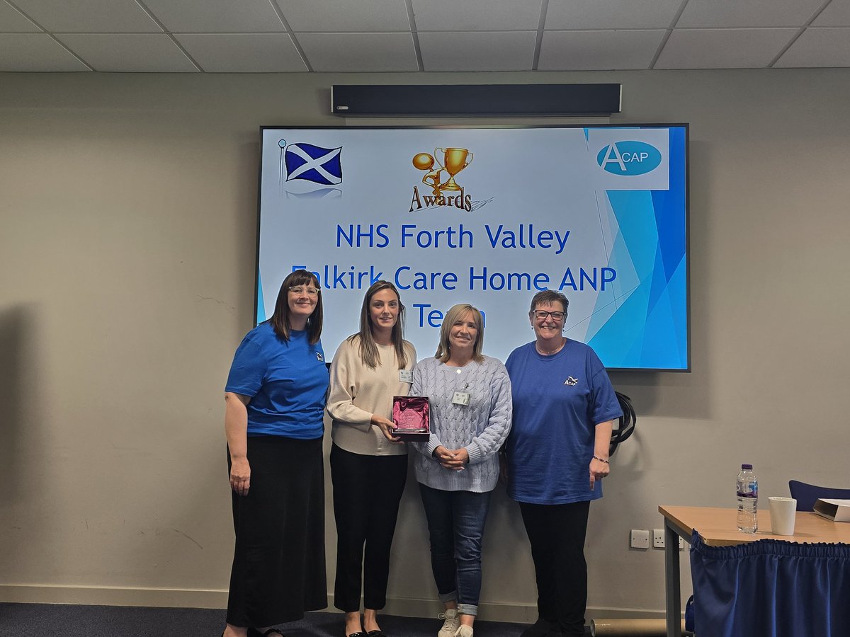 ACAP Scotland (Reg Charity SCO42116) (@acapscotland) on Twitter photo And the well deserved winner for the #ACAPScotCon2024 TOP TEAM Award is...
FALKIRK CARE HOME LIASION NURSES TEAM <a href="/NHSForthValley/">NHS Forth Valley</a>
Amazing achievement nominated by 12 partners demonstrating the positive impact on frailty clinics to improve the patient care ! @ACAP #SAPEn And the well deserved winner for the #ACAPScotCon2024 TOP TEAM Award is...
FALKIRK CARE HOME LIASION NURSES TEAM <a href="/NHSForthValley/">NHS Forth Valley</a>
Amazing achievement nominated by 12 partners demonstrating the positive impact on frailty clinics to improve the patient care ! @ACAP #SAPEn