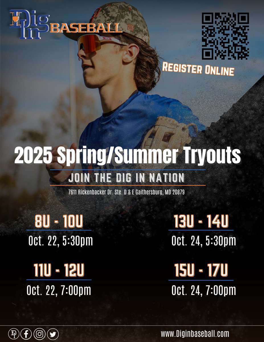 DigInBaseball's tweet photo. 🔷2025 Spring/Summer Tryouts🔶
🗓️October 22 & 24
🏡Dig In Facility in Gaithersburg, MD

Why Dig In?

⚾️Focus on Player Development (We Practice)
⚾️Access to our 8,000 sq ft Indoor Facility
⚾️Strong Coaching
⚾️Challenging Game Schedules
⚾️Teams 8U through our College Summer Team
⚾️Established in 2011 & Locally Owned 

Register Here‼️

https://t.co/PnAoEBPQtM