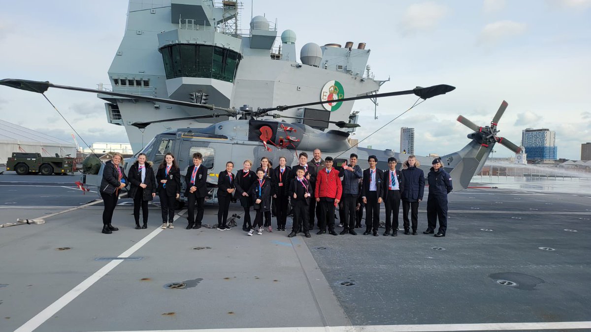 An amazing experience for our young people  <a href="/CockshutHillSch/">Cockshut Hill School</a> <a href="/LyndonSchool/">Lyndon School</a> <a href="/Ninestiles/">Ninestiles, an Academy</a> on board HMS Queen Elizabeth today. A huge thanks to the <a href="/RNEngagement_RA/">Royal Navy Engagement</a> Team <a href="/WMRFCA/">West Midland Reserve Forces & Cadets Association</a>  for a memorable experience.
#ScalingNewHeights #enrichment <a href="/RoyalNavy/">Royal Navy</a>