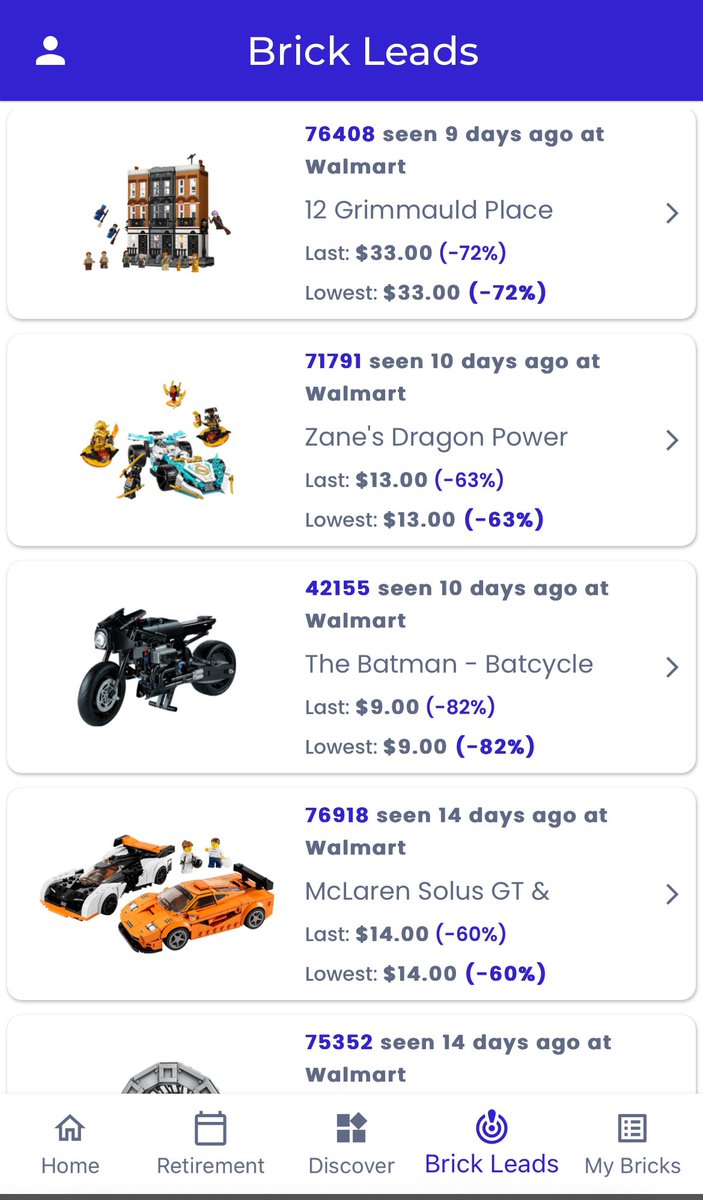 🚨 Brick Leads FREE TRIAL 🚨

Enjoy a FREE TRIAL for our EXCLUSIVE Walmart Stock Checker Feature as a Q4 gift

This feature notifies you of LEGO Walmart markdowns, compiles your nearby Walmart's stock &amp; you simply BUY BUY BUY💰

Say goodbye to MSRP LEGO ⬇️