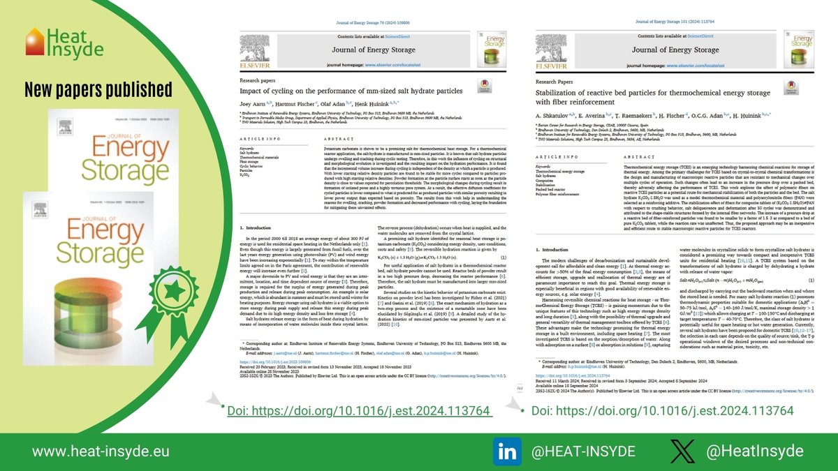 🔋New HEAT-INSYDE open-access articles in the Journal of Energy Storage!  

📰sciencedirect.com/science/articl…

📰sciencedirect.com/science/articl…

🗣️ Congrats to the authors and partners for the fruitful and long-standing collaboration!  

ℹ️Read the latest outputs: heat-insyde.eu/media/#output