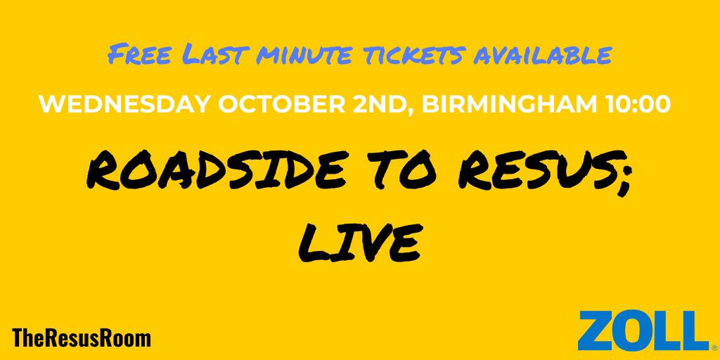 TheResusRoom's tweet photo. A couple of free spots at next weeks free Roadside to Resus Event on Cardiac Arrest
If you are free from 1000 on Wednesday 2nd October and fancy coming along, just fill in the link below. Event at The Foundry, Birmingham
First come, first serve!
https://t.co/hwlAo8c3eY https://t.co/WVTXRLuCEw
