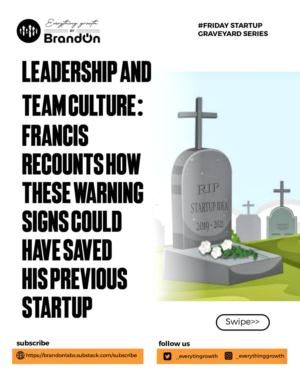 _everytingrowth's tweet photo. Leadership and Team Culture: Francis recounts how these warning signs could have saved his previous startup
"Treat every attack on the team’s culture as an attack on the business”
“It's really not the Circumstances you're presented with that cripples you but your approach to https://t.co/qFeLEeqARz