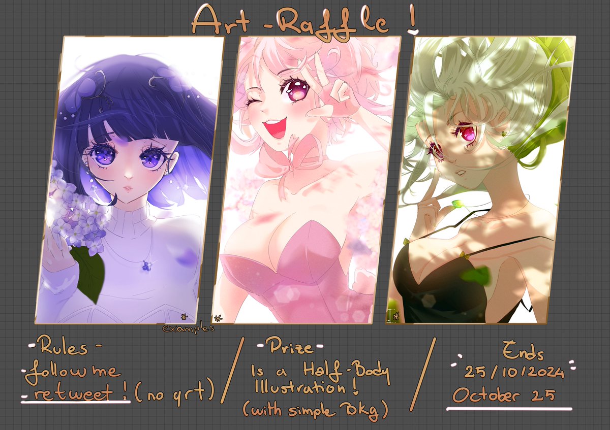 ♡Art Raffle♡

Rules 
- followers only (new followers are welcome!) 
- like+retweet (NO QRT)

ENDS October 25 at 23:59
 
If I get 250 retweets, I'll add another winner! o(〃'▽'〃)o 

Good Luck !♡

#Raffle #artraffle #illustration