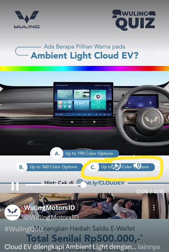 KanafiMaudy's tweet image. C. Up to 256 Color Option
#CloudEV
👍
Sukses selalu Wuling Motors