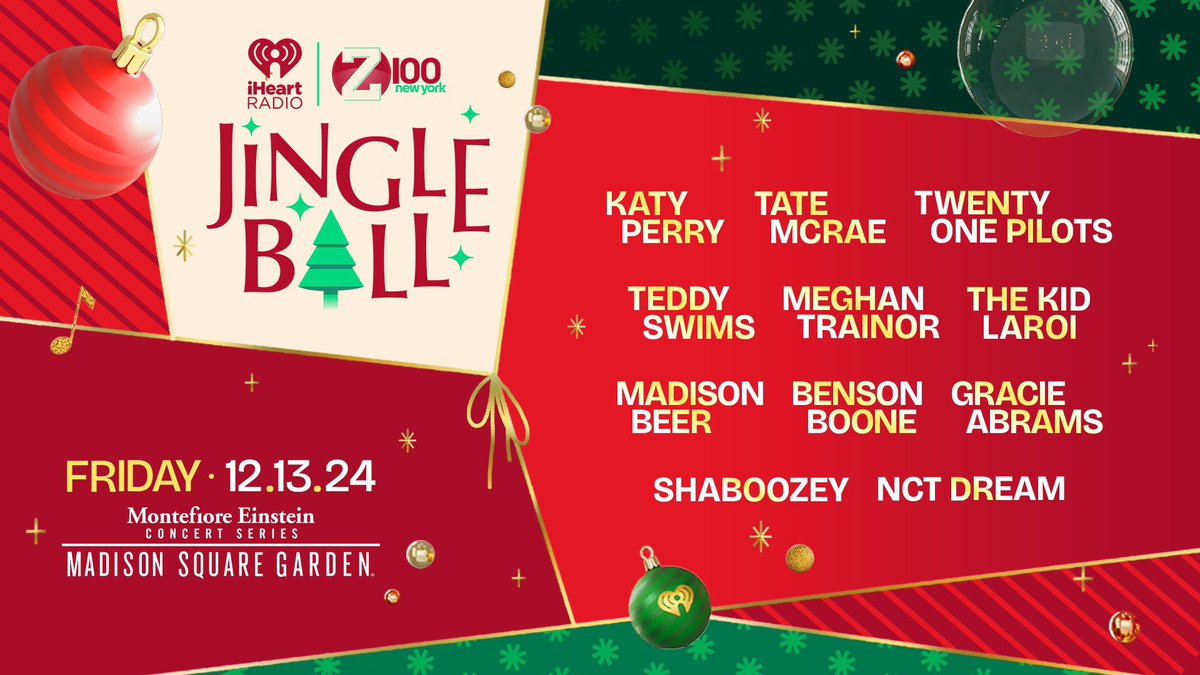 PopBase's tweet photo. Katy Perry, Tate McRae, NCT DREAM, and more are set to perform at the iHeartRadio Jingle Ball on December 13th. https://t.co/eJp0HrGFtl