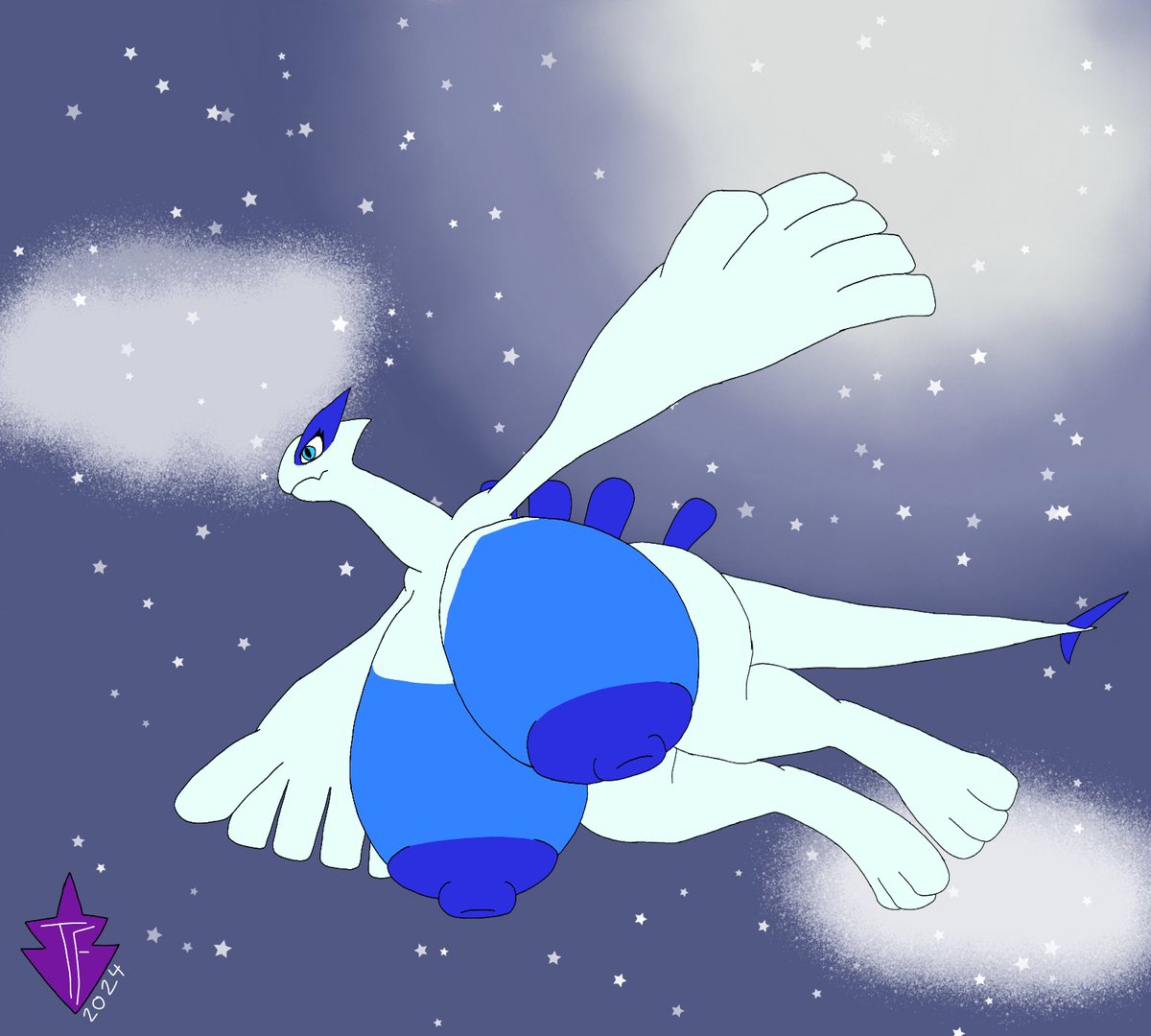 WickedDestiny5's tweet photo. Felt like drawing a big tiddy lugia flying in a night sky :3 https://t.co/WaU5oWsRp8