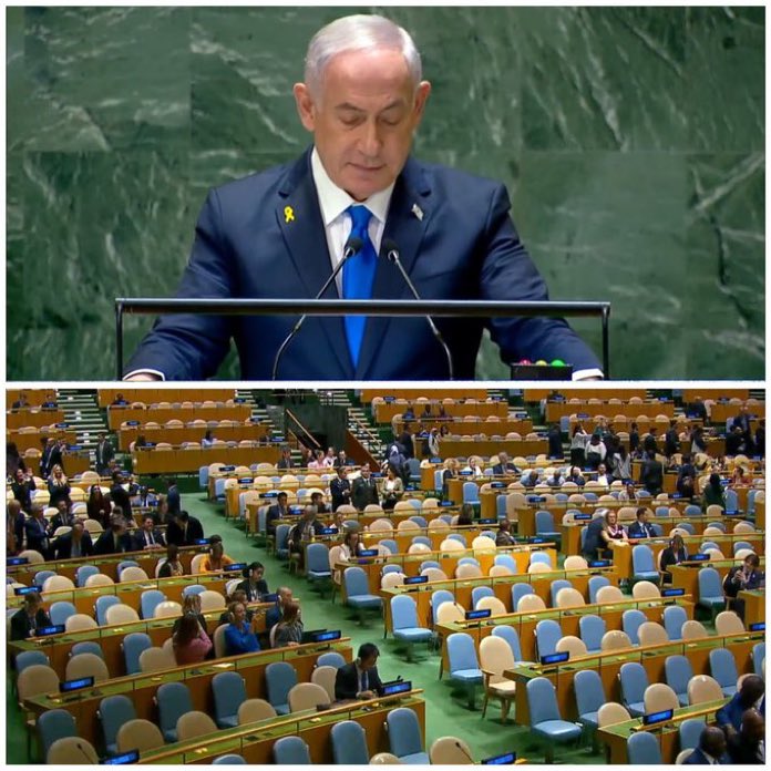 Most countries walk out of Netanyahu’s speech at the UN, leaving him to talk at an empty hall. 🔥🔥🔥🔥🔥🔥