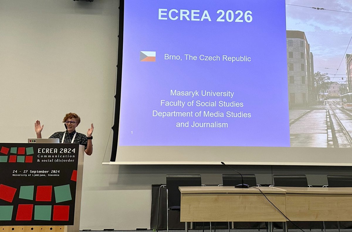 KMSZ FSS (@kmsz_muni) on Twitter photo It is our great pleasure to host the next edition of the ECREA conference <a href="/ECREA_eu/">ecrea_eu</a> at <a href="/MUNI_FSS/">Fakulta soc. studií/Faculty of Social Studies</a> <a href="/MasarykUni/">Masaryk University</a>. 🎉 We look forward to welcoming you all!
#ECREA2024 #ECREA2026 #ECC11 #ECREA2026Brno It is our great pleasure to host the next edition of the ECREA conference <a href="/ECREA_eu/">ecrea_eu</a> at <a href="/MUNI_FSS/">Fakulta soc. studií/Faculty of Social Studies</a> <a href="/MasarykUni/">Masaryk University</a>. 🎉 We look forward to welcoming you all!
#ECREA2024 #ECREA2026 #ECC11 #ECREA2026Brno