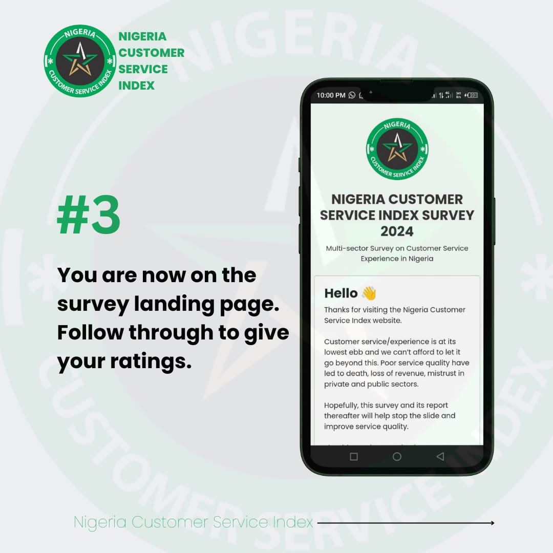 nigeriacsindex's tweet photo. Your voice matters! 
Follow the steps below to take the NCSI survey and help create a culture of exceptional customer service in Nigeria https://t.co/48YIqUEpPg