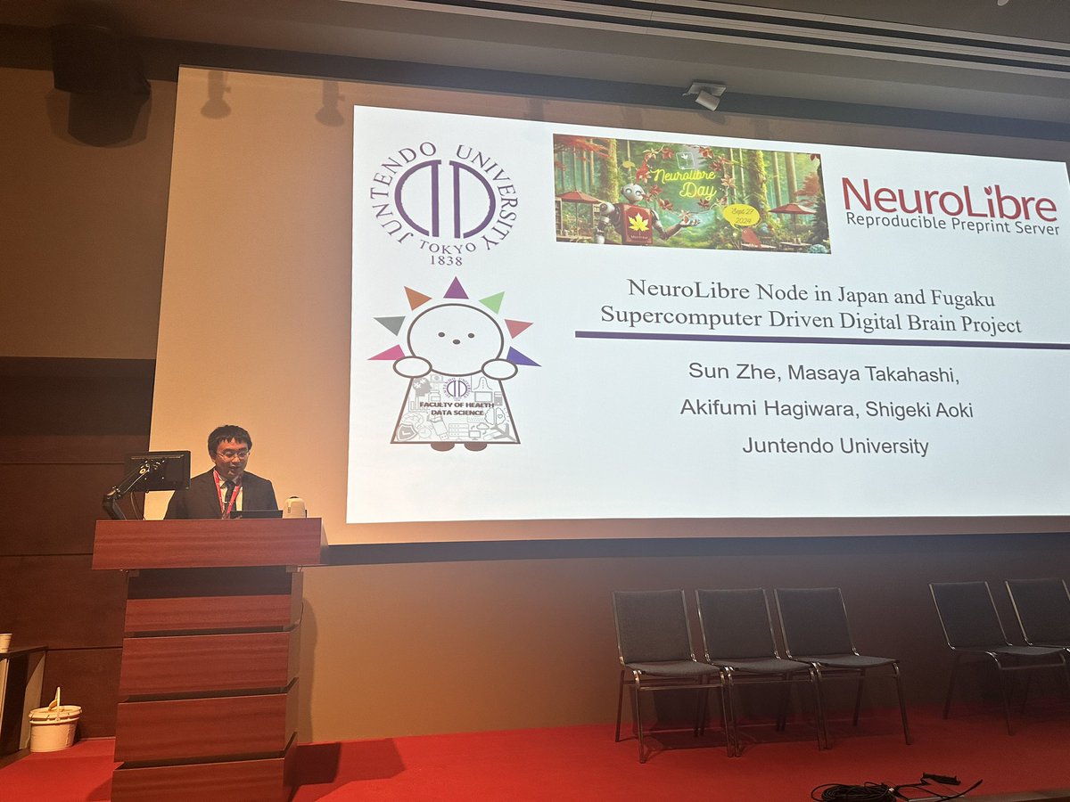 Stikov's tweet photo. Announcing a @NeuroLibre node in Tokyo, Japan

Aoki-sensei and Sun-sensei gave an impressive demo of how Juntendo university made this happen in six months #NeuroLibreDay https://t.co/IGtJG9RWAZ
