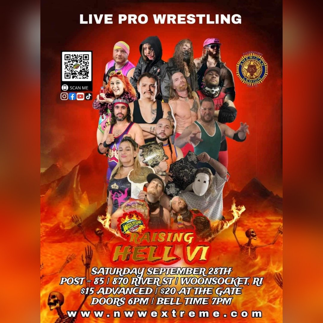 <a href="/PowerhouseAriel/">Ariel</a> vs <a href="/ItsBigJuicyyy/">Big Juicy</a>
for the NWWE Women's Championship 

<a href="/nwwextreme/">Newworldwrestling-extreme</a> Presents Raising Hell VI
Saturday, September 28th, 2024
Post 85 in Woonsocket, RI
Doors 6PM | Bell 7PM 

Tickets: nwwextreme.com 

#PortuguesePowerhouseAriel  #QueenOfNewEngland #NWWE