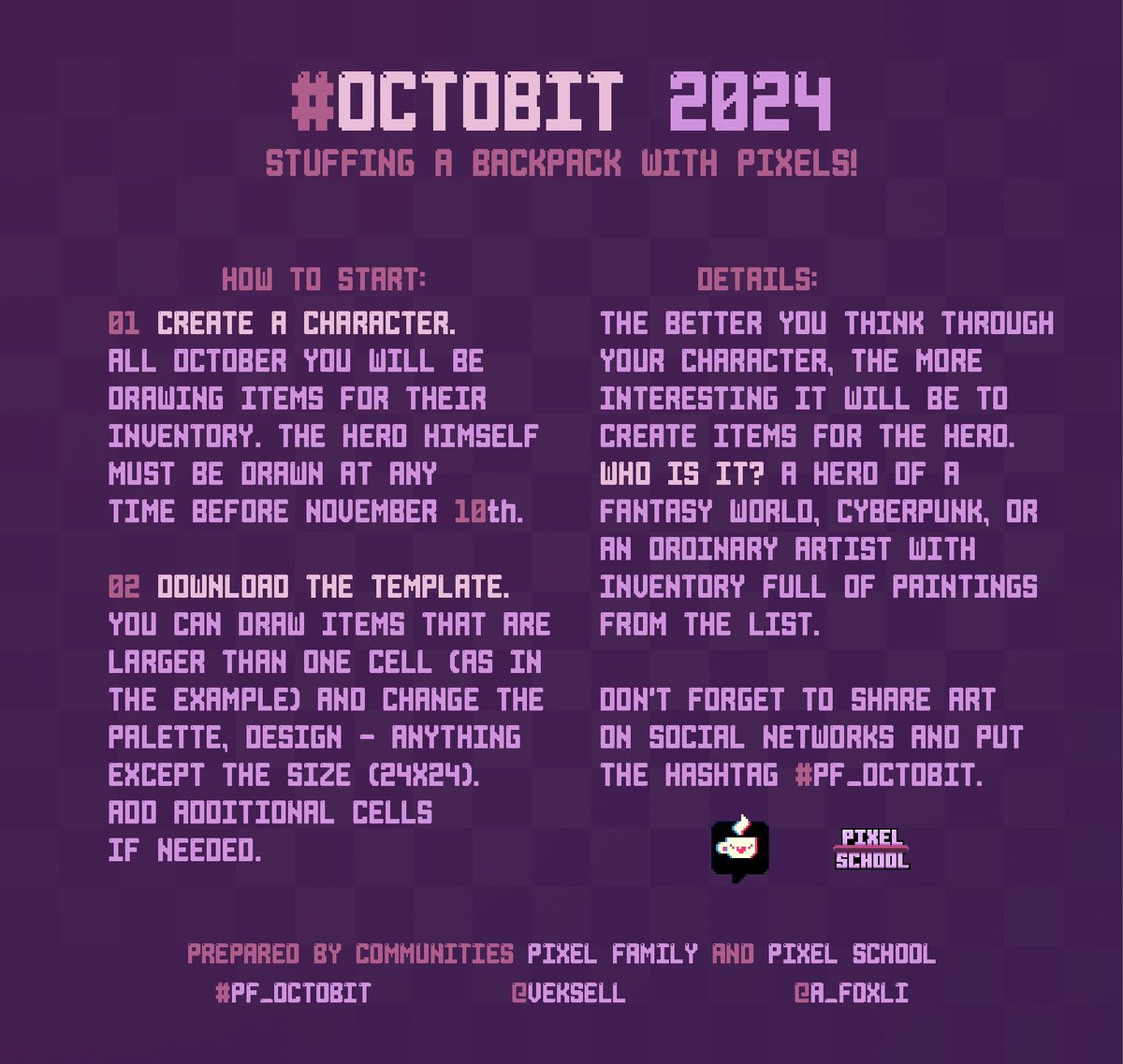 It's time for #octobit!
Read the rules, grab the template from comments and start planning! You can change anything except the cell size. Don't forget to use hashtag #PF_octobit
