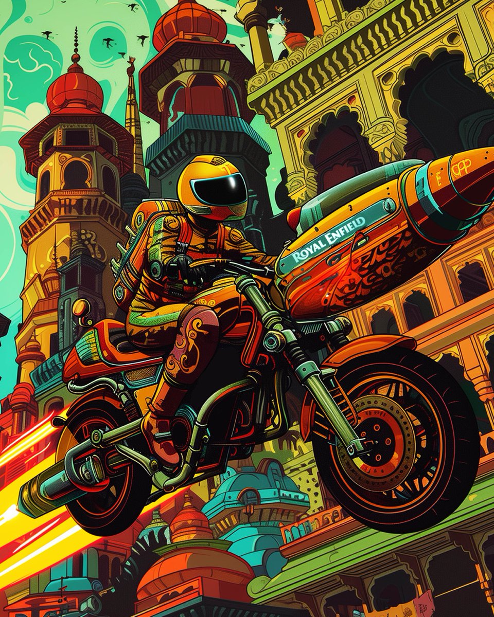 royalenfield's tweet photo. This #WorldTourismDay, here's our take on how some of your favourite destinations would look like in the future. 👉

#ArtOfMotorcyclingY3K #ArtOfMotorcycling #RoyalEnfield #RidePure #PureMotorcycling https://t.co/SXiaE1E1lO