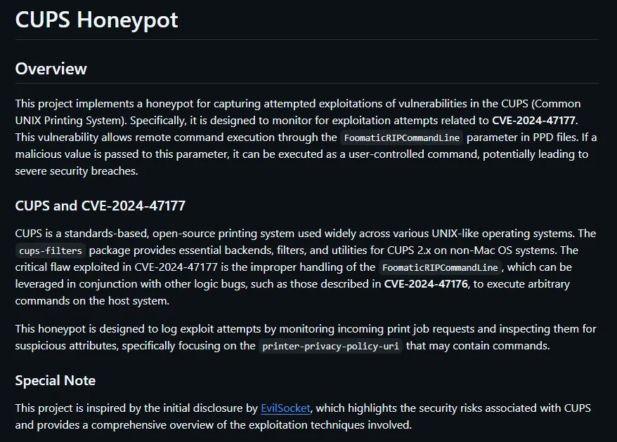 Sadewoabdipanun's tweet image. 🚨 Just released a PoC Honeypot for detecting exploit attempts targeting CVE-2024-47177! 🎯
Track, analyze, and understand attack vectors in real-time. Stay ahead of the curve in cybersecurity! 🔐
#CyberSecurity #Honeypot #ExploitDetection #CVE202447177 #ThreatHunting #Infosec