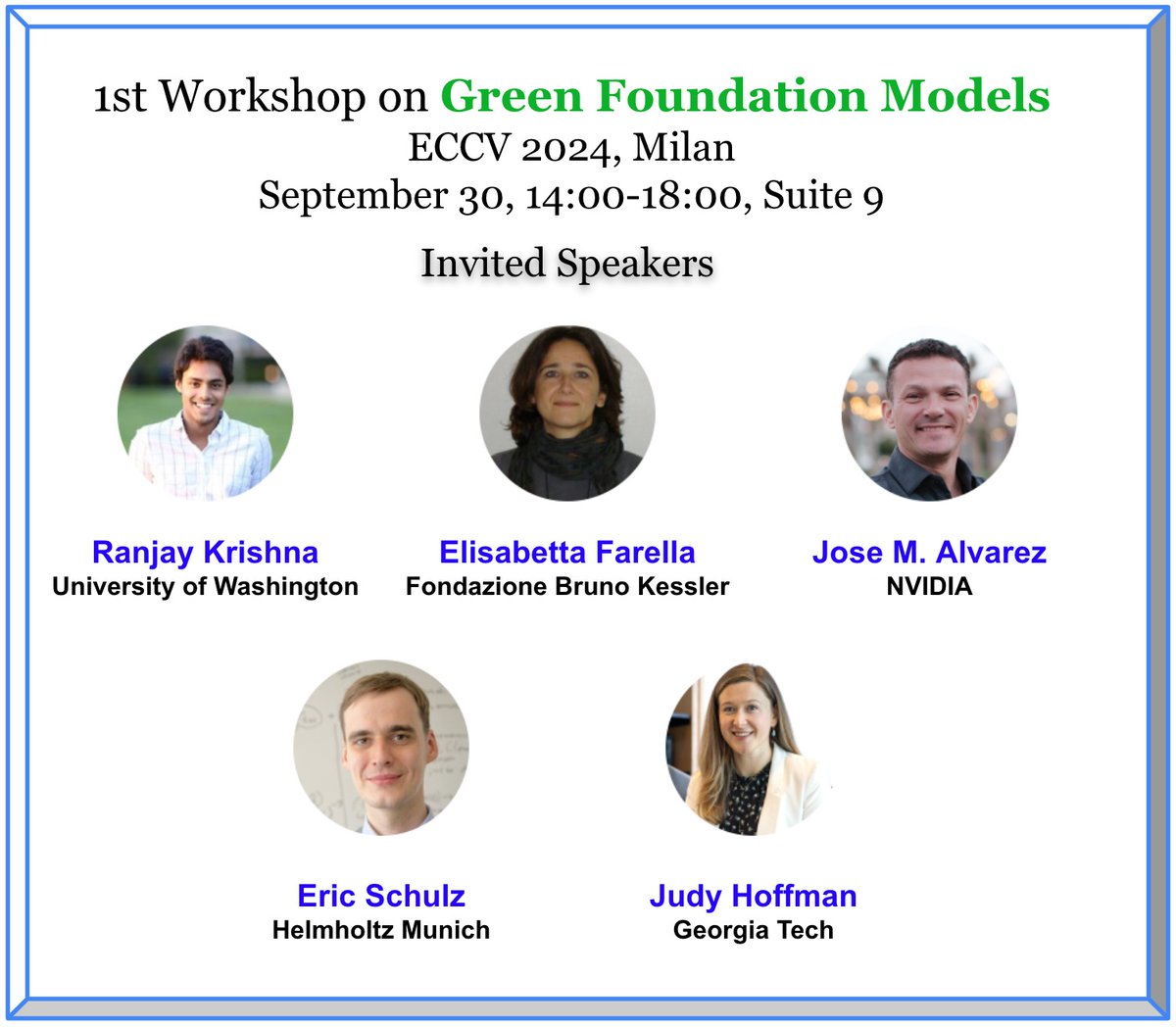 Only 3 days left until our 1st Workshop on Green Foundation Models at #ECCV24. We have an exciting line up of speakers from both academia and industry. Don't miss out!

See you in Milan.