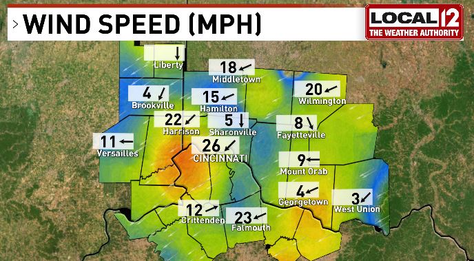 HIGH WIND WARNING for the Tri-State (noon-10pm tonight)

Gusty winds up to 60 mph possible at times! Make sure everything in the yard is secure! 

Current sustained wind speeds are packing a bit of a punch. Some areas picking up 20+ mph just before 11:40am. 

<a href="/Local12/">Local 12/WKRC-TV</a>