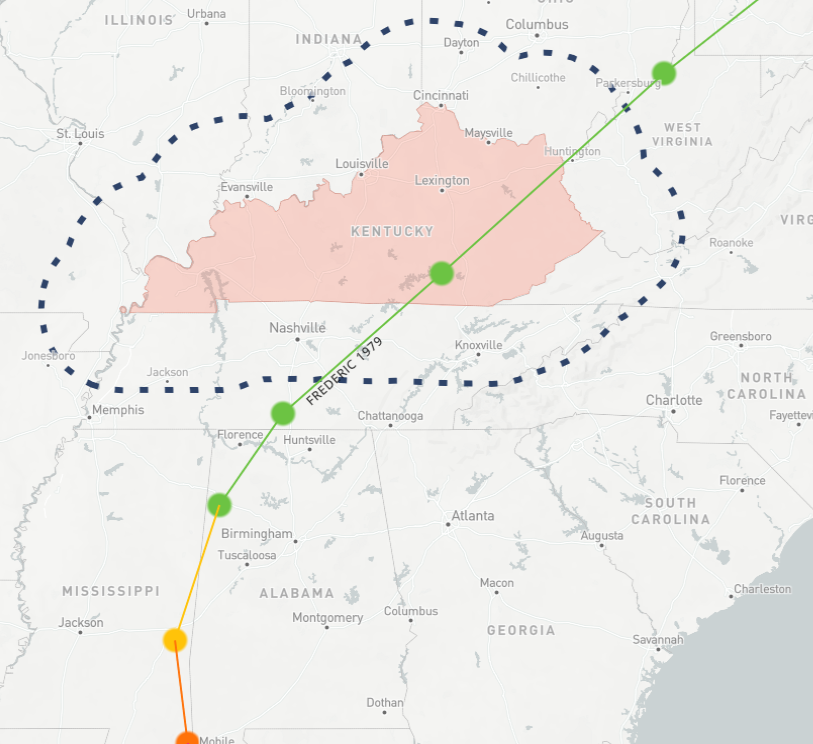 Kentuckyweather's tweet photo. Helene is still classified as a Tropical Storm as it moves closer to southern Kentucky. If it is still a Tropical Storm as it enters the state, it will be only the 4th time in modern history for a Tropical Storm in Kentucky.

Frederic was the last in 1979. #kywx https://t.co/hyoONxUIfG